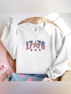 1776 Stars Stripes Patriotic White Crewneck Sweatshirt 4th of July USA